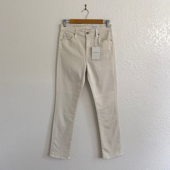 AG Jeans Mari High Rise Slim Straight Jeans Cream Cloud Soft Denim Size 28